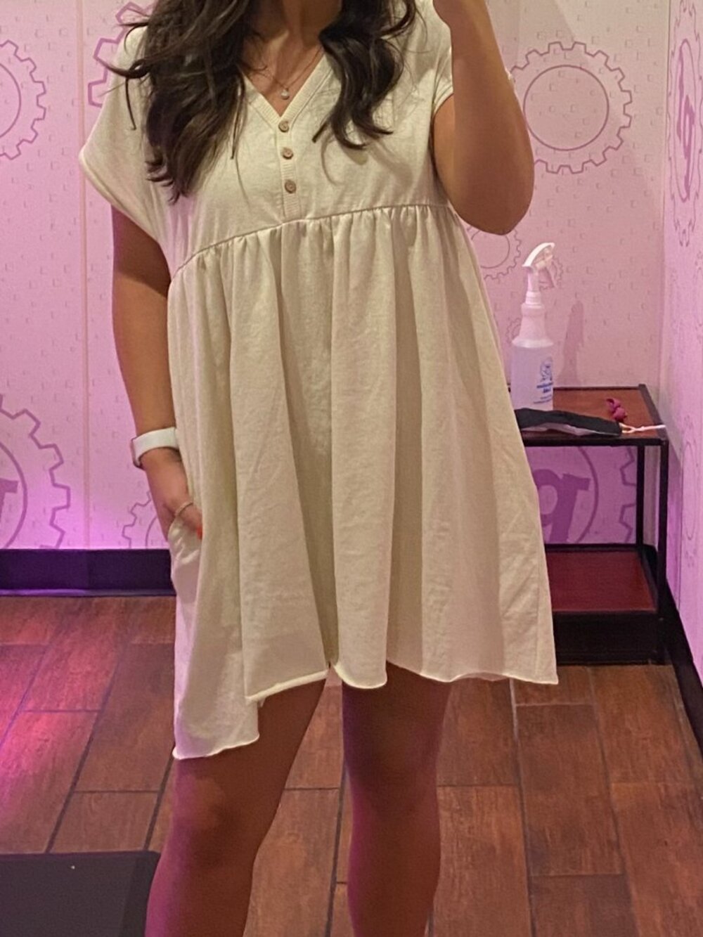Urban Outfitters Cream Knit Button-Front Mini Dress w/ Pockets Size M
